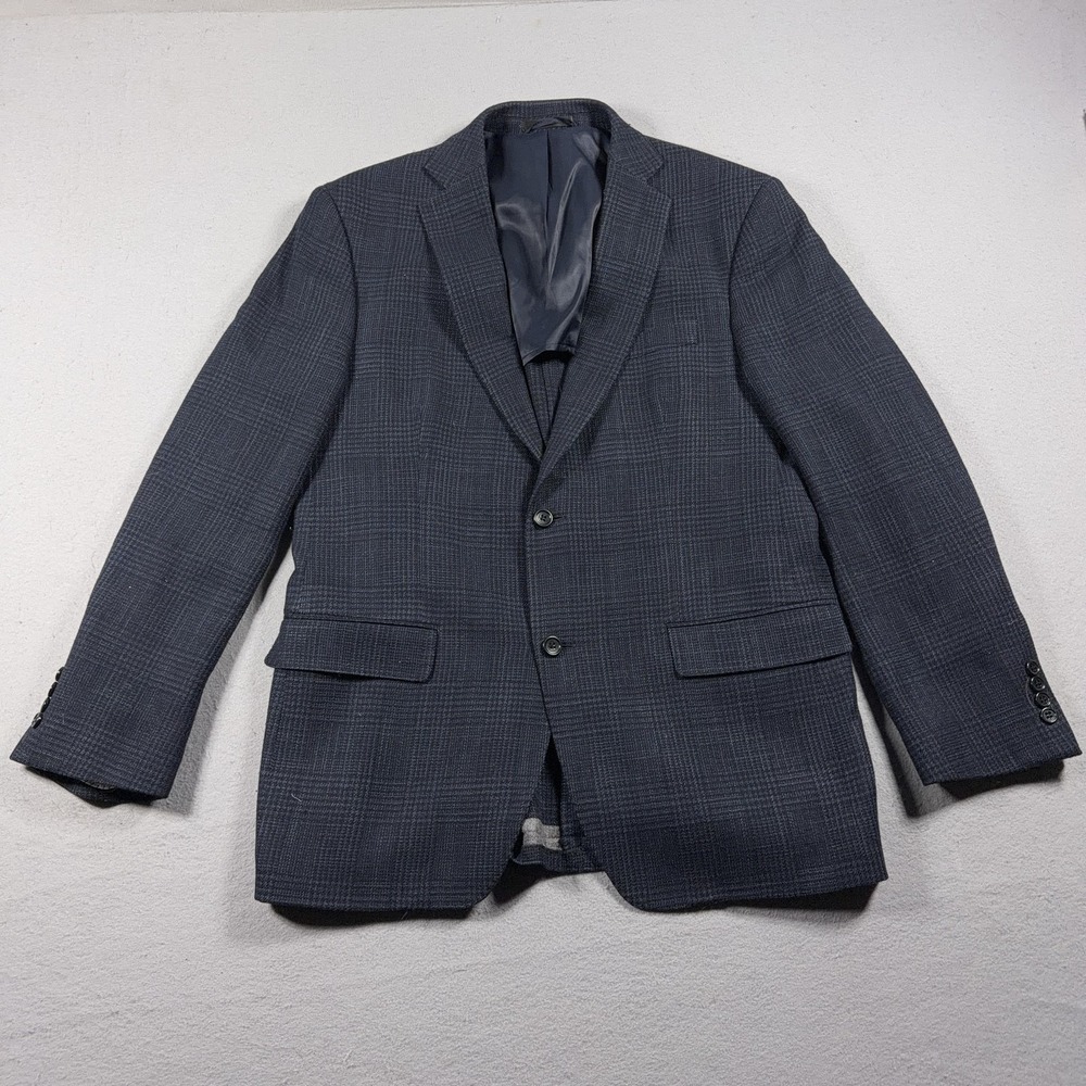 Allen Edmonds Blazer Mens 42R Blue Plaid Wool Silk Sport Coat Jacket Classic